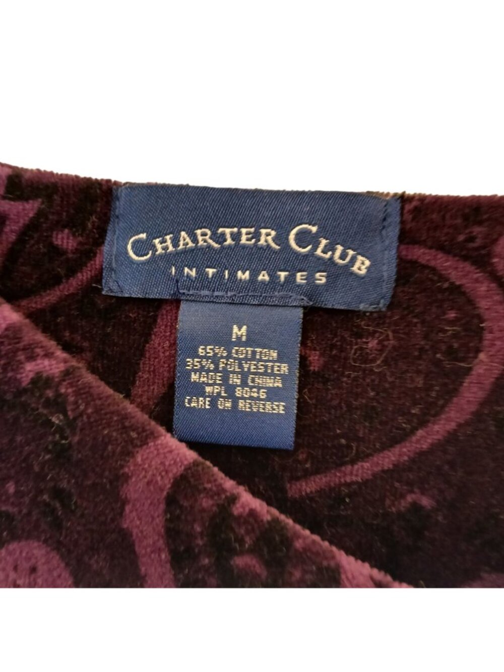 Charter Club Intimates Medium Velour Long Robe Purple Paisley Zipper #C-36 - Picture 2 of 10